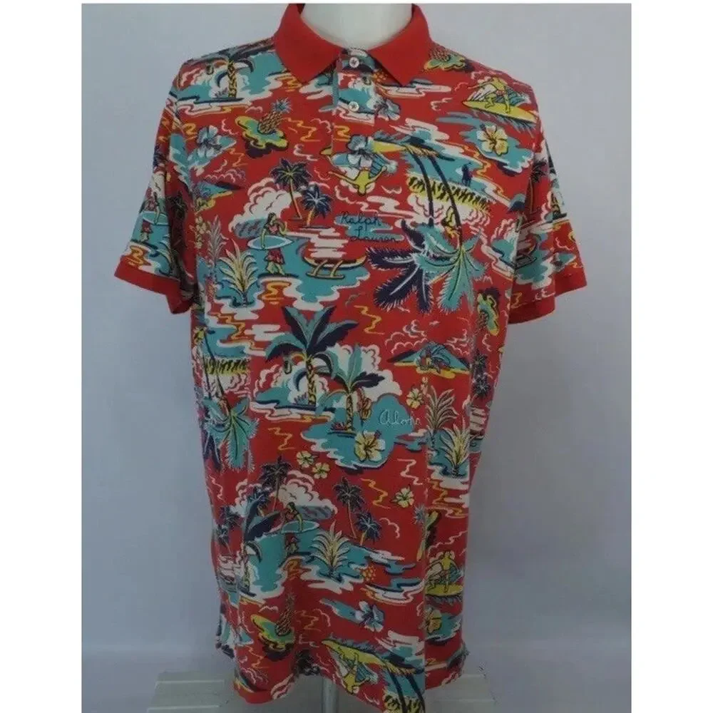 Polo Ralph Lauren Polo Shirt Mens Small Red Hawaiian Aloha AOP Surf Classic Fit